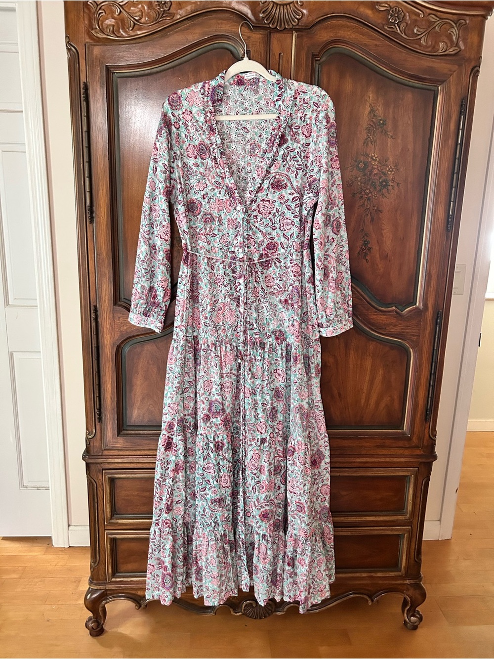 Poupette St Barth~ Rita Eyelet Ruffle Tiered Floral Maxi Dress size XL
